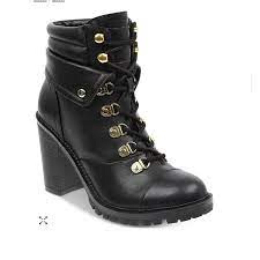 Black Lace-Up Block Heel Ankle Boots - Women